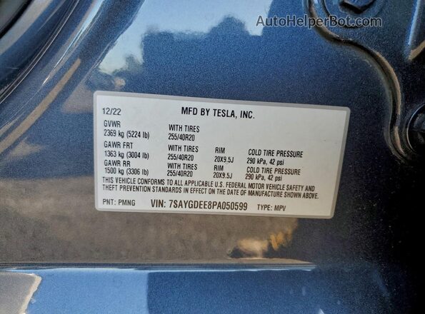 7SAYGDEE8PA050599 2023 TESLA MODEL Gray 