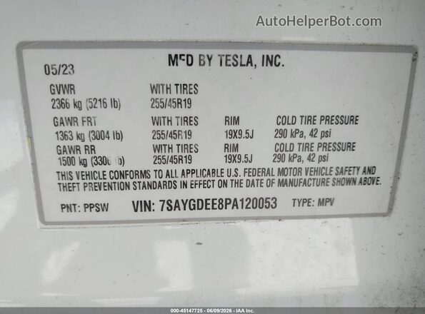 7SAYGDEE8PA120053 2023 TESLA MODEL Y White Widok komory silnika