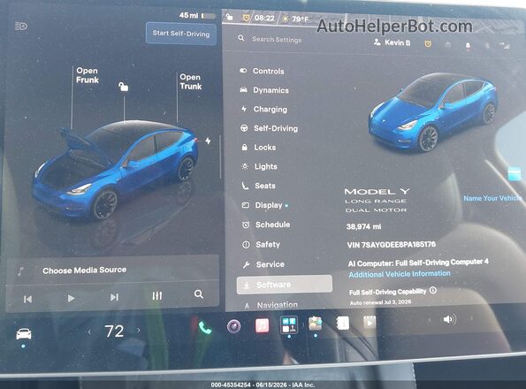 7SAYGDEE8PA185176 2023 TESLA MODEL Y Синий Вид задних сидений