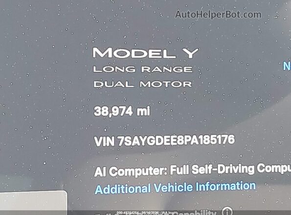 7SAYGDEE8PA185176 2023 TESLA MODEL Y Синий Панорамный вид салона 360°