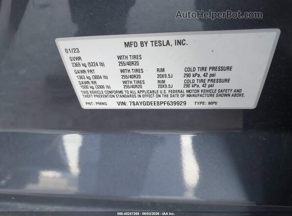 7SAYGDEE8PF639929 2023 TESLA MODEL Y Gray Vista del compartimento del motor