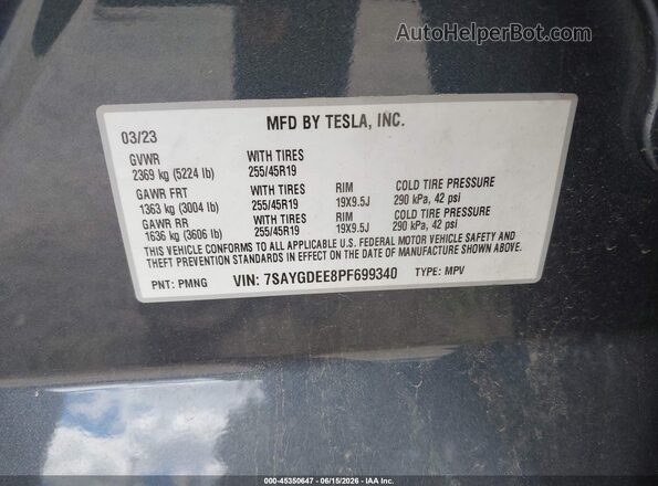 7SAYGDEE8PF699340 2023 TESLA MODEL Y Серый 