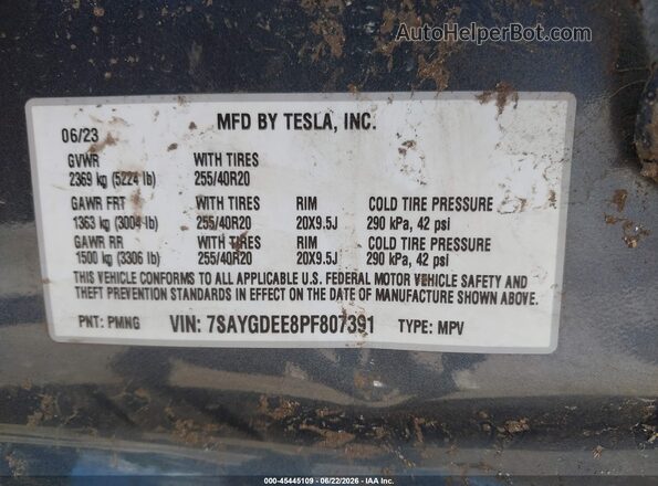 7SAYGDEE8PF807391 2023 TESLA MODEL Y Gray Widok komory silnika