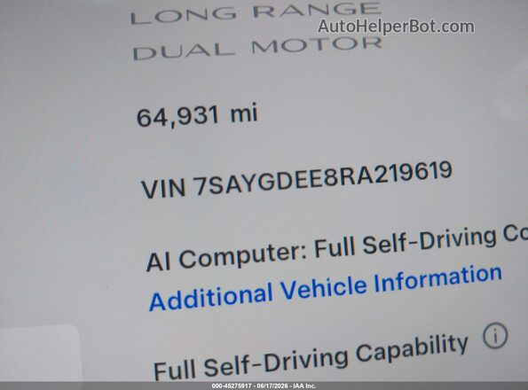 7SAYGDEE8RA219619 2024 TESLA MODEL Y Black Սալոնի 360 աստիճան տեսք