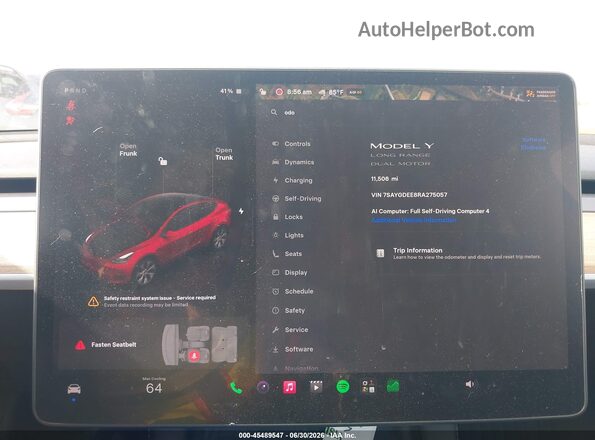 7SAYGDEE8RA275057 2024 TESLA MODEL Y Red Հետևի նստատեղերի տեսք