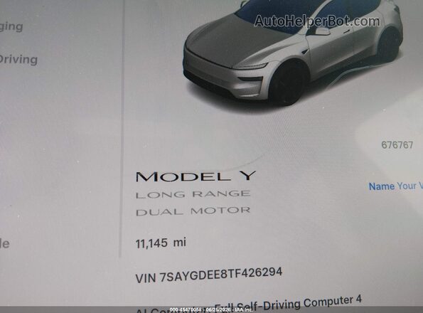7SAYGDEE8TF426294 2026 TESLA MODEL Y White 