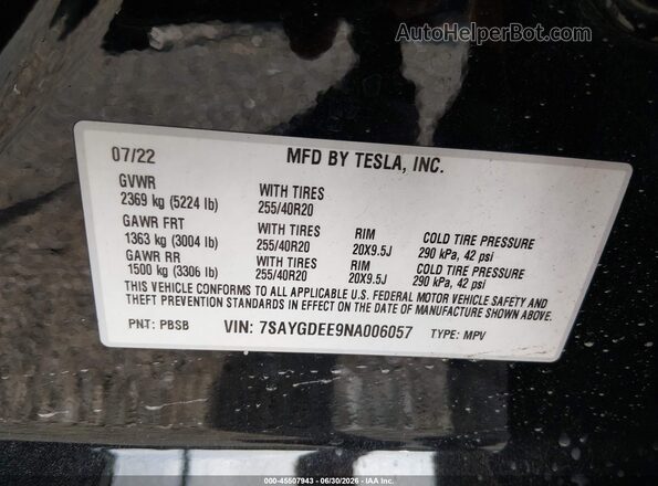 7SAYGDEE9NA006057 2022 TESLA MODEL Y Gray Widok komory silnika