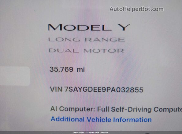 7SAYGDEE9PA032855 2023 TESLA MODEL Y Blue 