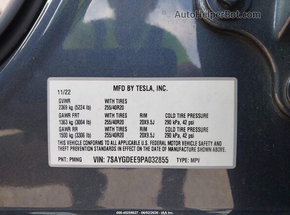7SAYGDEE9PA032855 2023 TESLA MODEL Y Blue Widok komory silnika