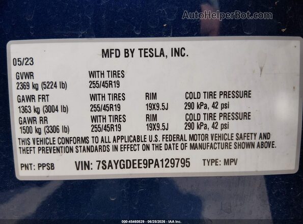 7SAYGDEE9PA129795 2023 TESLA MODEL Y Dark Blue Вид підкапотного простору