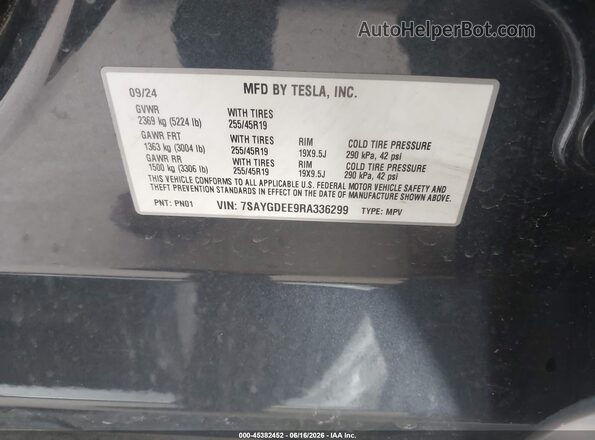 7SAYGDEE9RA336299 2024 TESLA MODEL Y Gray Engine compartment view