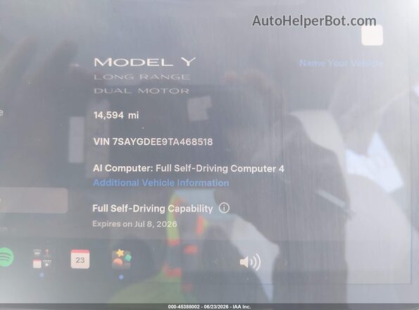 7SAYGDEE9TA468518 2026 TESLA MODEL Y White Панорамний вид салону 360°