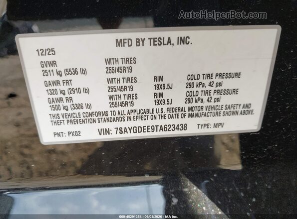 7SAYGDEE9TA623438 2026 TESLA MODEL Y Black Vista del compartimento del motor