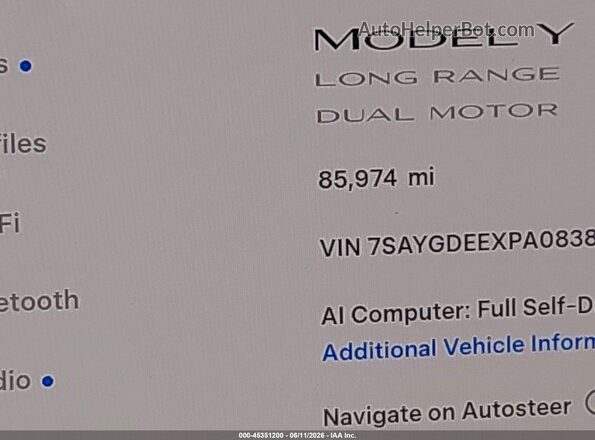 7SAYGDEEXPA083877 2023 TESLA MODEL Y White სალონის 360-გრადუსიანი ხედი