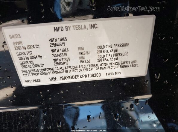 7SAYGDEEXPA109300 2023 TESLA MODEL Y Черный Вид подкапотного пространства