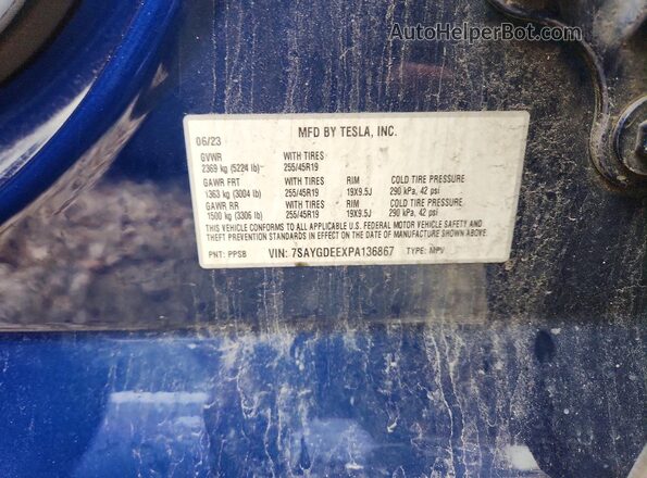 7SAYGDEEXPA136867 2023 TESLA MODEL Blue Vista del compartimento del motor