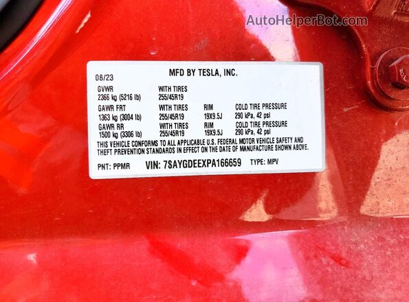 7SAYGDEEXPA166659 2023 TESLA MODEL Красный 