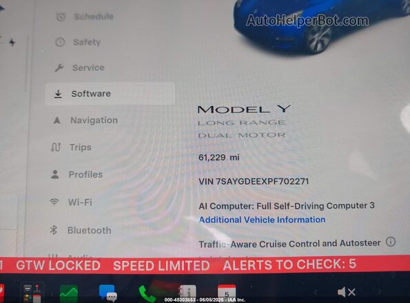 7SAYGDEEXPF702271 2023 TESLA MODEL Y Dark Blue Вид задніх сидінь