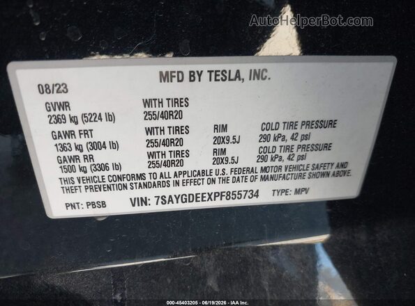 7SAYGDEEXPF855734 2023 TESLA MODEL Y Black Engine compartment view