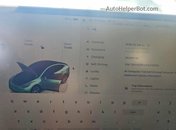 7SAYGDEEXRA274556 2024 TESLA MODEL Белый Вид щитка приборов