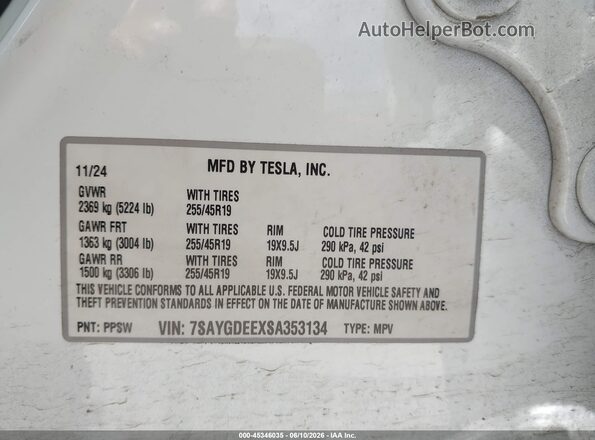 7SAYGDEEXSA353134 2025 TESLA MODEL Y Белый Вид подкапотного пространства