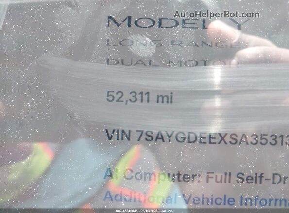 7SAYGDEEXSA353134 2025 TESLA MODEL Y Белый 