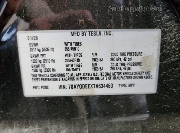 7SAYGDEEXTA634450 2026 TESLA MODEL Charcoal VIN կոդի պիտակի տեսք