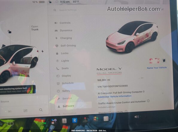 7SAYGDEF0NF323690 2022 TESLA MODEL Y White უკანა სავარძლების ხედი