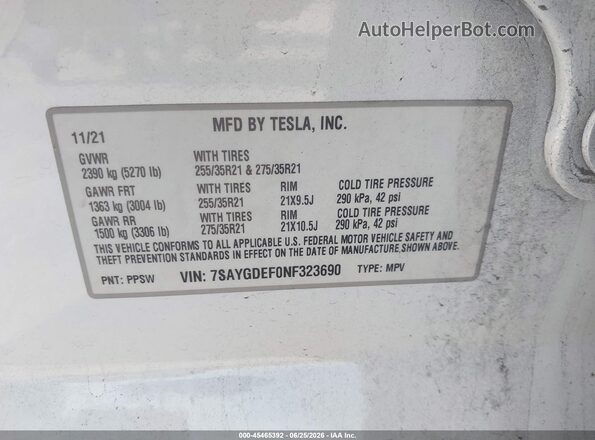 7SAYGDEF0NF323690 2022 TESLA MODEL Y White ძრავის განყოფილების ხედი