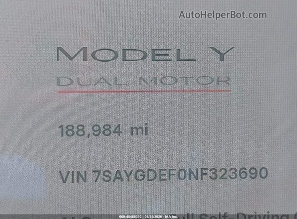7SAYGDEF0NF323690 2022 TESLA MODEL Y White 