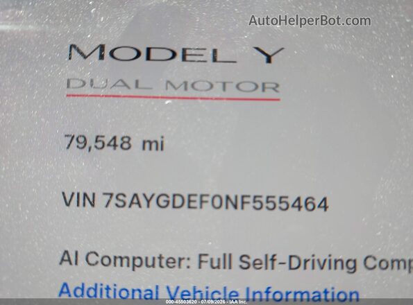 7SAYGDEF0NF555464 2022 TESLA MODEL Y White 