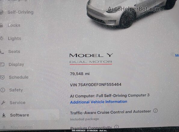 7SAYGDEF0NF555464 2022 TESLA MODEL Y White Widok tylnych siedzeń
