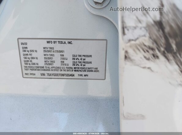 7SAYGDEF0NF555464 2022 TESLA MODEL Y White Widok komory silnika