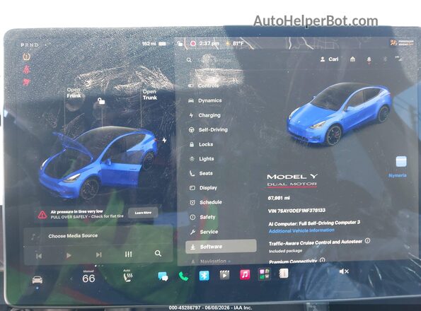 7SAYGDEF1NF378133 2022 TESLA MODEL Y Синий Вид задних сидений