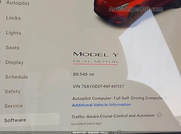 7SAYGDEF4NF491137 2022 TESLA MODEL Y Красный Вид задних сидений