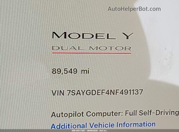 7SAYGDEF4NF491137 2022 TESLA MODEL Y Красный 