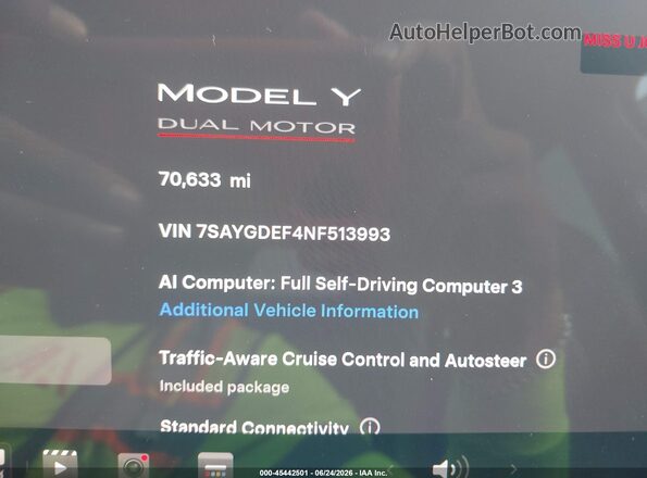 7SAYGDEF4NF513993 2022 TESLA MODEL Y Red 