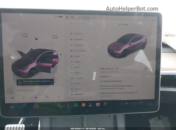7SAYGDEF4NF540644 2022 TESLA MODEL Y Gray Vista de los asientos traseros