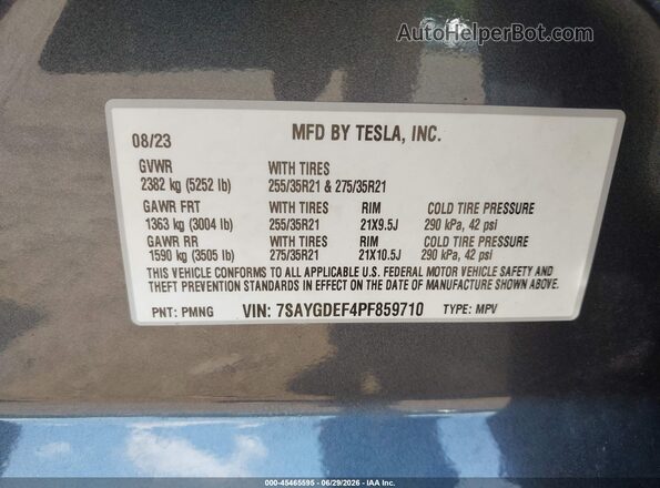 7SAYGDEF4PF859710 2023 TESLA MODEL Y Gray Engine compartment view