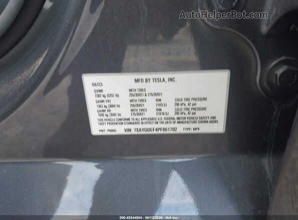 7SAYGDEF4PF861702 2023 TESLA MODEL Y Gray ძრავის განყოფილების ხედი