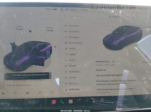 7SAYGDEF4RF158975 2024 TESLA MODEL Y Фиолетовый Вид задних сидений
