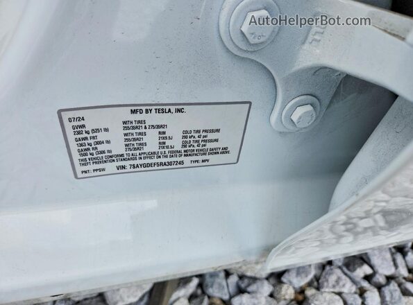 7SAYGDEF5RA307245 2024 TESLA MODEL White Vista de la etiqueta del VIN