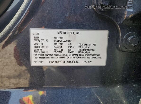 7SAYGDEF5RA308377 2024 TESLA MODEL Charcoal Engine compartment view
