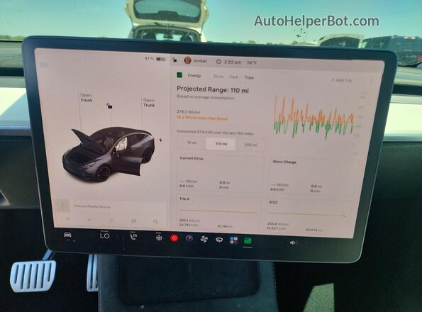 7SAYGDEF6NF336573 2022 TESLA MODEL Black Սարքավորումների վահանակի տեսք