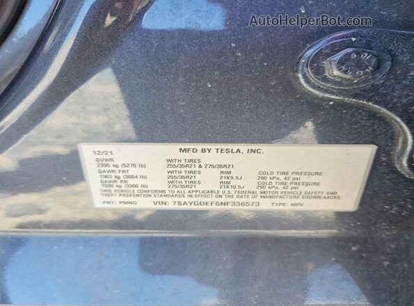 7SAYGDEF6NF336573 2022 TESLA MODEL Black Շարժիչի բաժամունքի տեսք