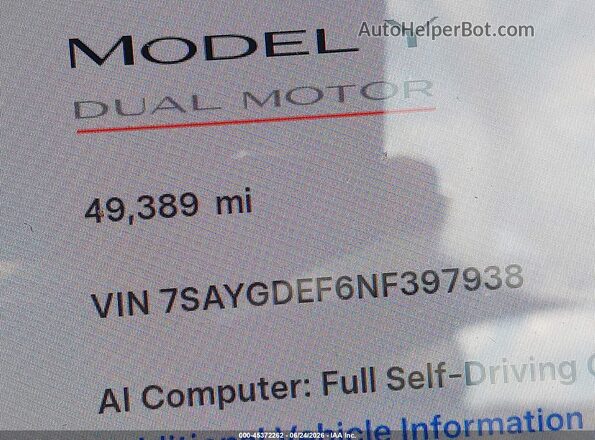 7SAYGDEF6NF397938 2022 TESLA MODEL Y Черный Вид сзади
