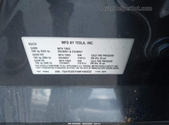 7SAYGDEF6NF448032 2022 TESLA MODEL Y Серый Вид подкапотного пространства
