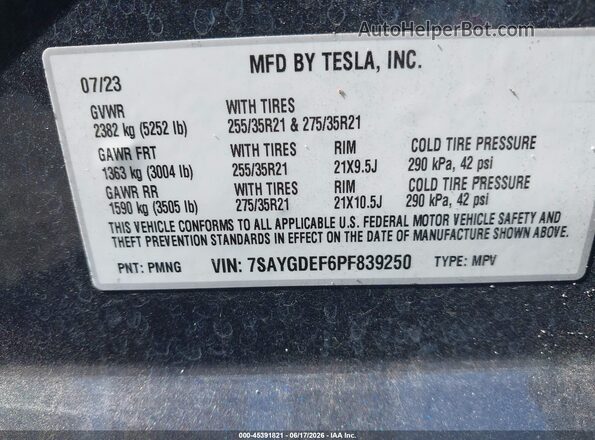 7SAYGDEF6PF839250 2023 TESLA MODEL Y Gray Շարժիչի բաժամունքի տեսք
