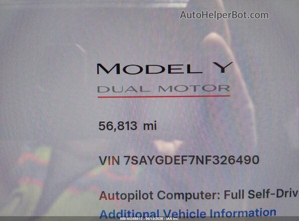 7SAYGDEF7NF326490 2022 TESLA MODEL Y White სალონის 360-გრადუსიანი ხედი