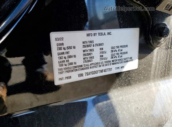 7SAYGDEF7NF407781 2022 TESLA MODEL Black Սալոնի 360 աստիճան տեսք
